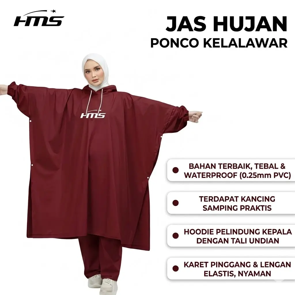 Jas Hujan Ponco Celana Kelelawar Bahan PVC Tebal Lentur Anti Rembes Waterproof By HMS