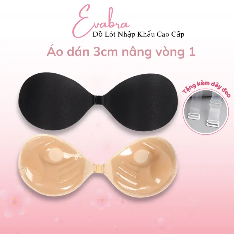 [CHE TÊN SP] Áo dán cài trước siêu nâng siêu dính kèm dây trong Eva Bra - 0127 Kem Nữ   Women Cao Su