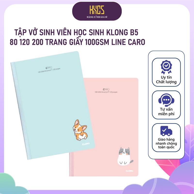 Tập Vở Klong B5 80-120-200 Trang Giấy 100gsm Caro Line Viết Không Lem ,Sổ May Dán Gáy Dành Cho Học Sinh Sinh Viên