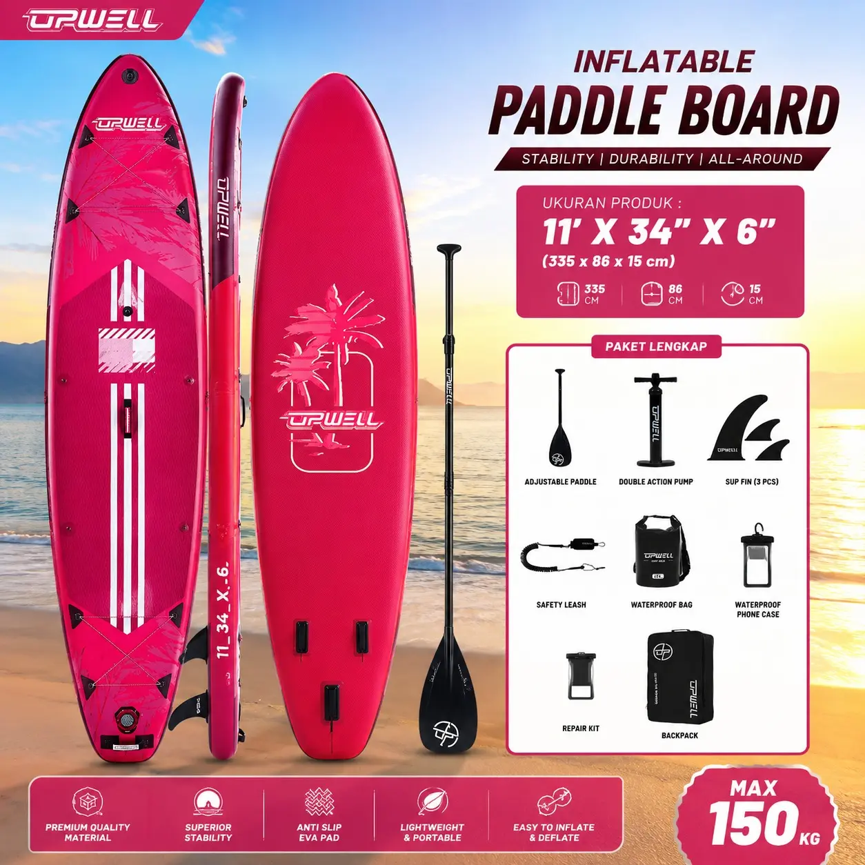 Papan Selancar Stand Up Paddle Board Inflatable Surfboard New Models SUP Travel Papan Dayung Set Lengkap Bahan Kuat Free Aksesori