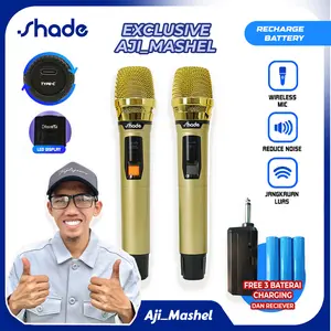 [Exclusive Aji_Mashel] SHADE Mikrofon Nirkabel Profesional UHF Mikrofon Dinamis Genggam Isi Ulang Bluetooth Untuk Karaoke
