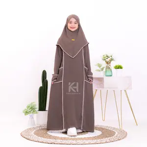 Set Abaya Anak Perempuan Umur 5-13 Tahun dengan Hijab dan Baju Gamis Muslim Syari Panjang Kombinasi Hitam Putih Maroon Brown