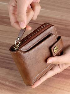 Cartera para hombre con cremallera, múltiples ranuras para tarjetas y gran capacidad; portátil para viajes de negocios; regalo seguro para Acción de Gracias y Navidad