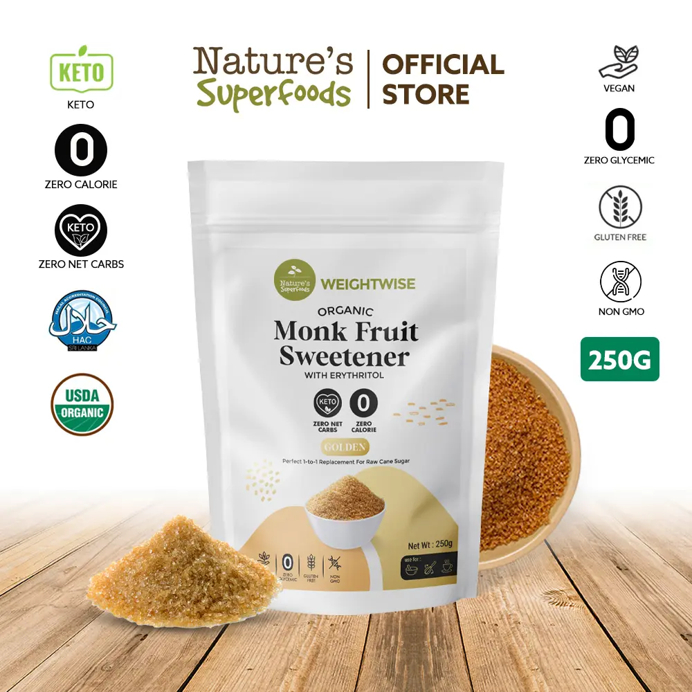 Nature's Superfoods Organic Monk Fruit Zero-Calorie Sweetener 250g l Zero Net Carbs l Keto-Friendly l Diabetic | Halal