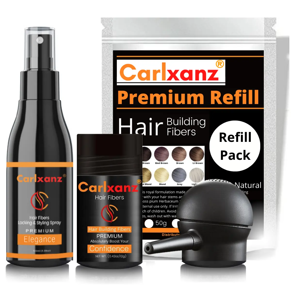Carlxanz Hair Fiber Powder 12g Set Hide Balding & Thinning Hair For Men Women Hair Styling Volume