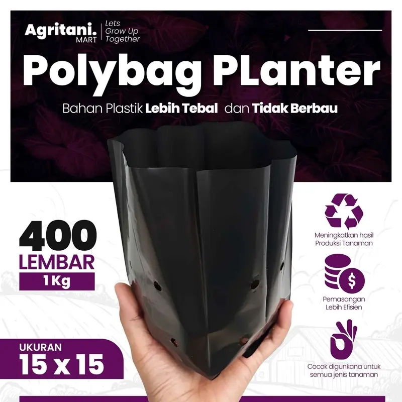 Polybag 15x15 cm Isi 400 lembar 1 kg / Plastik Polibag Tanamam Murah - Polibeg - Plastik Hitam Untuk Menanam Merk Edelweis