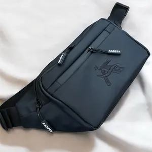 AASFES Ultimate Tas Selempang Anti Air Pria Waistbag Full Waterproof 4 Kompartemen Utama 1 Tambahan Bahan PU Leather Premium 36x10x17 cm