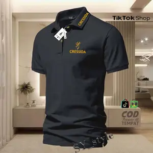 Cod T-Shirt Polo Kerah Lengan Pendek Cressid4 Lher Text Kuning Kaos Kerah Dewasa Shirt/Kaos Wangki Pria Polo/Kaos Seragam Kaos Distro Kerah Katun Formal Keren Baju Simple Pria/Wanita Casual Santai