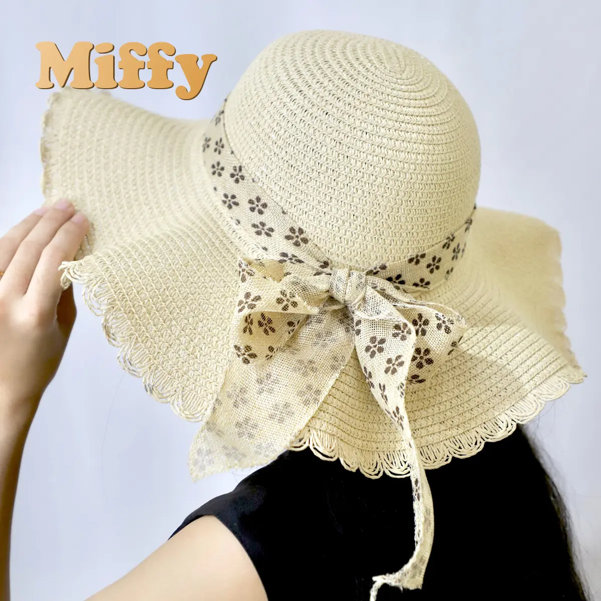 Miffy - Topi Rajut Pantai Beach Hat Fashion Topi Wanita Pelindung Sinar Uv