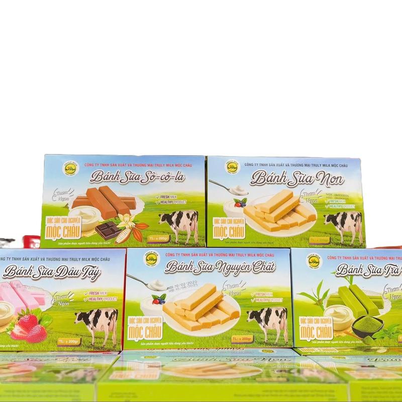  BÁNH SỮA MỘC CHÂU COMBO 5 HỘP BAO GỒM CÁC VỊ   SO-CO-LA SỮA NON DÂU TÂY NGUYÊN CHẤT,TRÀ XANH  