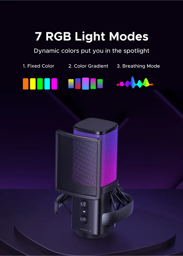 Product Introduction of UGREEN, Micro chuyên nghiệp RGB, Giảm tiếng ồn DSP, Hiệu ứng đèn RGB 96kHz/24-bit, Dành cho Game, Compatible with Windows & MacOS 3