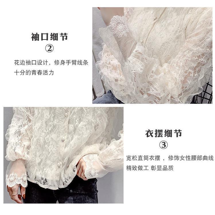Áo Sơ Mi Ren Dài Tay Cho Nữ, Áo Sơ Mi Hàn Quốc Dáng Rộng Cộng Với Kích Thướ, Cổ Chân Đế Mỏng, Đơn Giản, Thời Trang, Nhỏ, Mùa Xuân 5