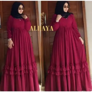 gamis ceruty premium gamis model terbaru 2025 jumbo terlaris nyaman di pakai Cantik Ceruty Muslim Panjang Serut Rempel Dress Wanita Remaja Maxi