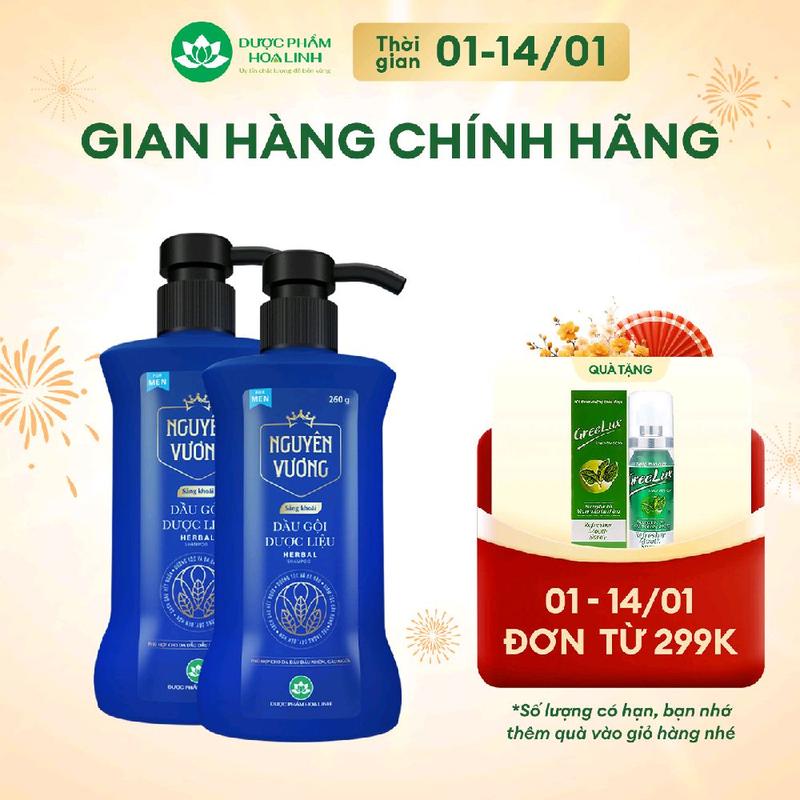  Combo 2 chai dầu gội dược liệu Nguyên Vương Sảng khoái dành cho nam chai 260g - Dành cho tóc nam giới dầu bết gàu ngứa 