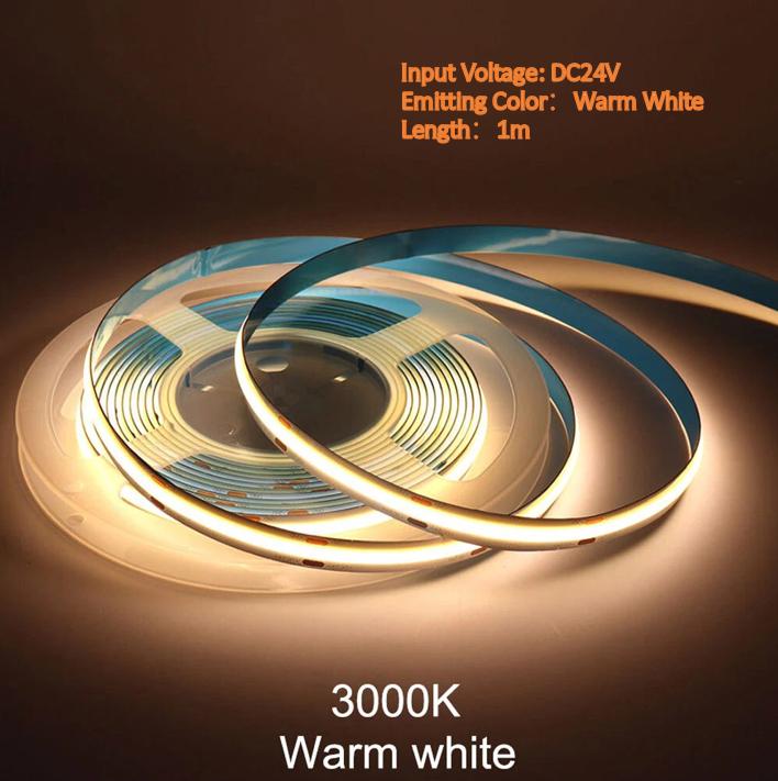 Dải đèn LED COB linh hoạt 24V 8mm, 320LED/m, trắng ấm tuyến tính, 1m