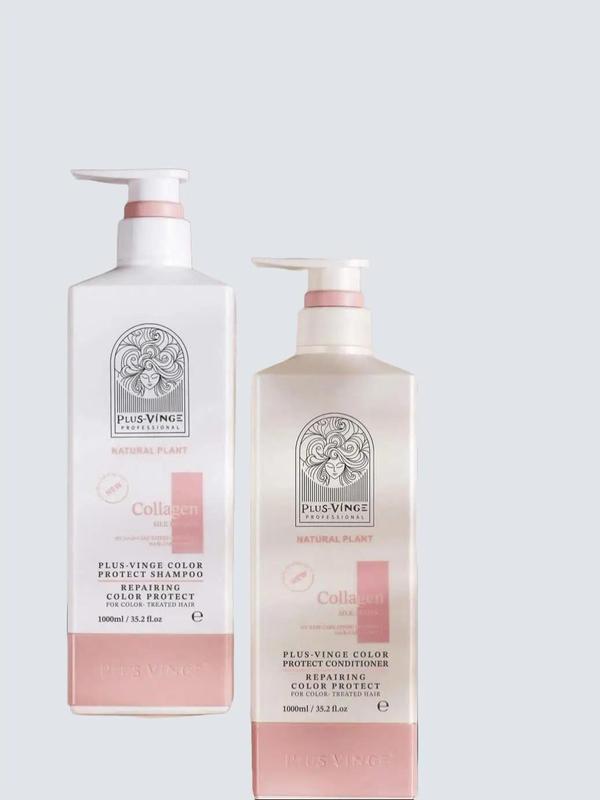 Cặp dầu gội xả Collagen Plus Vinge 1000ML - Phục hồi tóc hư tổn, làm dày và ngăn rụng tóc, hỗ trợ mọc tóc, bổ sung độ ẩm, ngăn ngừa lão hóa, hương nước hoa lưu hương lâu trên tóc - Tea, Trà