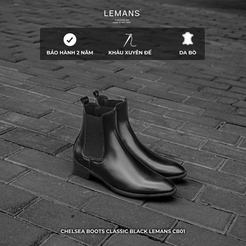  Giày da bò Chelsea Boots Classic LEMANS CB01 đế gót cao 5cm độc quyền LEMANS ống cao 18cm Bảo Hành 24 tháng Cao Su Vải Canvas 