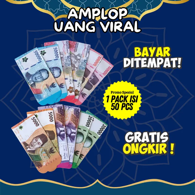 PROMO DISKON 50% Amplop Lebaran Panjang Bentuk Uang 50 pcs 2025 0
