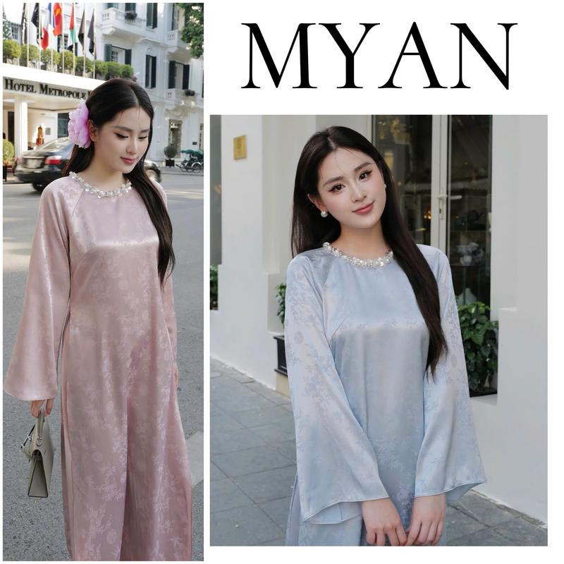[SẴN HÀNG]Áo dài TÂM GIAO, cách tân dáng suông vải gấm lụa thanh trúc đính kết thủ công cao cấp thích hợp đi tiệc, đi lễ, đi chơi hot trend 2025,  nữ, women dress - Áo Dài Mỹ An