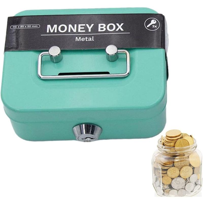 Portable Metal Money Box with Coin Slot Sturdy Handles Cash Box ...