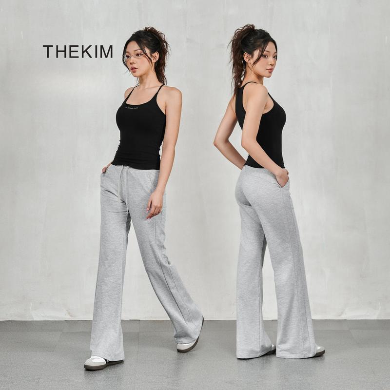  THEKIM Quần dài nỉ cotton cạp cao ống loe  phối đường line chìm nâng V3 thon gọn chân B249 