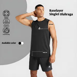 Baselayer singlet manset sleevelees lekbong baju fitnes baju olahraga Pria lengan