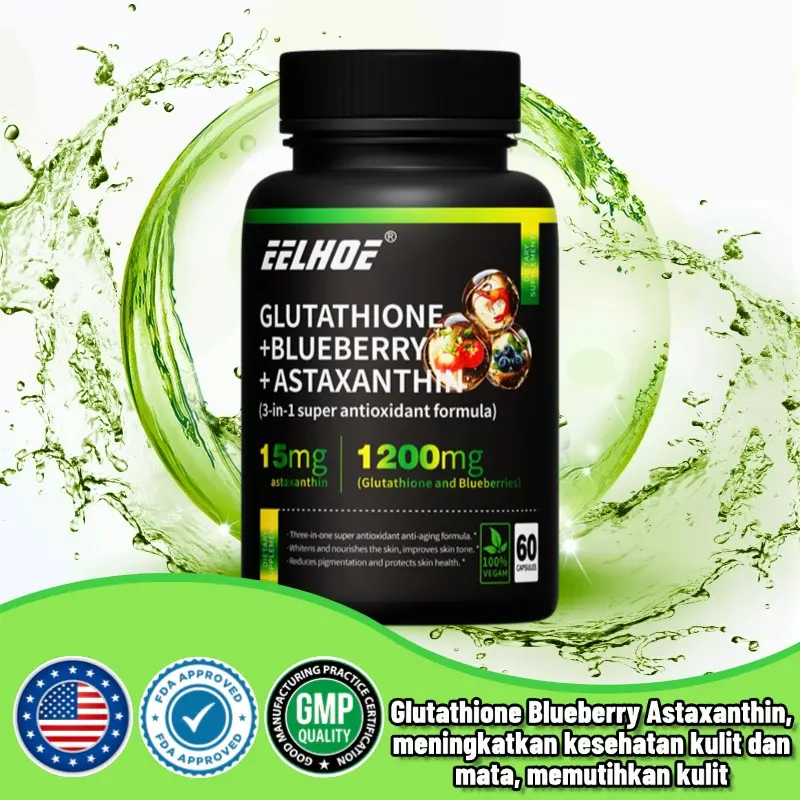 Suplemen Glutathione 1000mg, 60 Kapsul Vegetarian, 5 Kali Efektif  Memutihkan, Anti Penuaan, Menghilangkan Bintik, Perlindungan Hati,  Detoksifikasi, ...