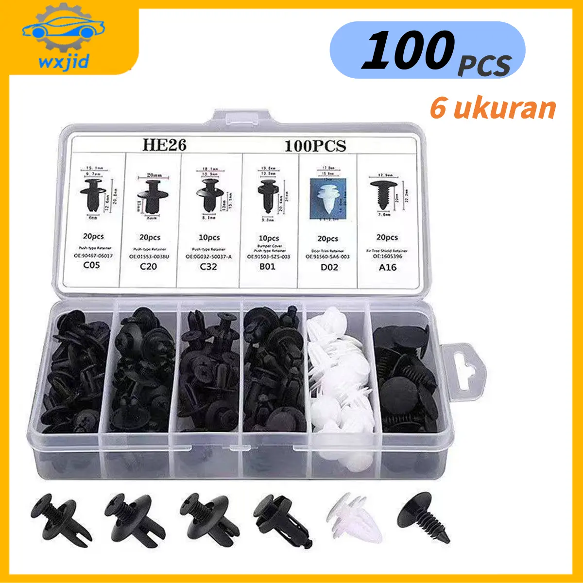 [Wxjid] 100 Pcs Klip Baut Rivet Mobil, Klip Bemper Universal, Baut Body Plastik, Kancing Pengikat Universal Motor