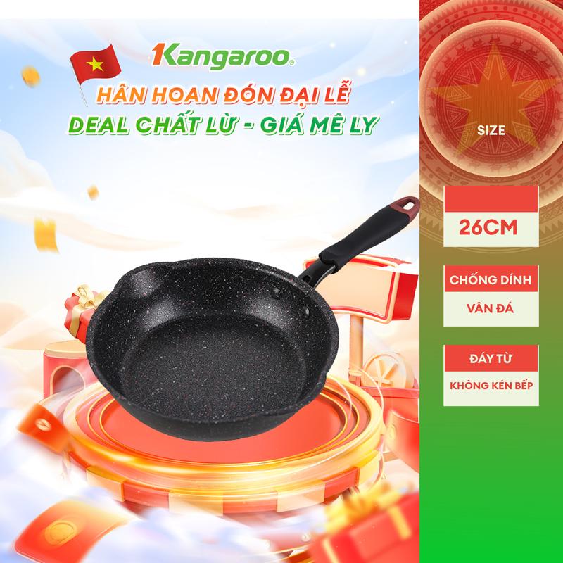 [ IH ] DEAL ĐỘC QUYỀN - Chảo vân đá chống dính đáy từ Kangaroo KG661M size 26cm nấu được mọi loại bếp.