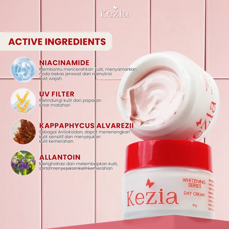 KEZIA Beauty - Day Cream NEW WHITENING SERIES 10 gr - Pelembap Cream Siang Mencerahkan Wajah dan SPF 30++ 1