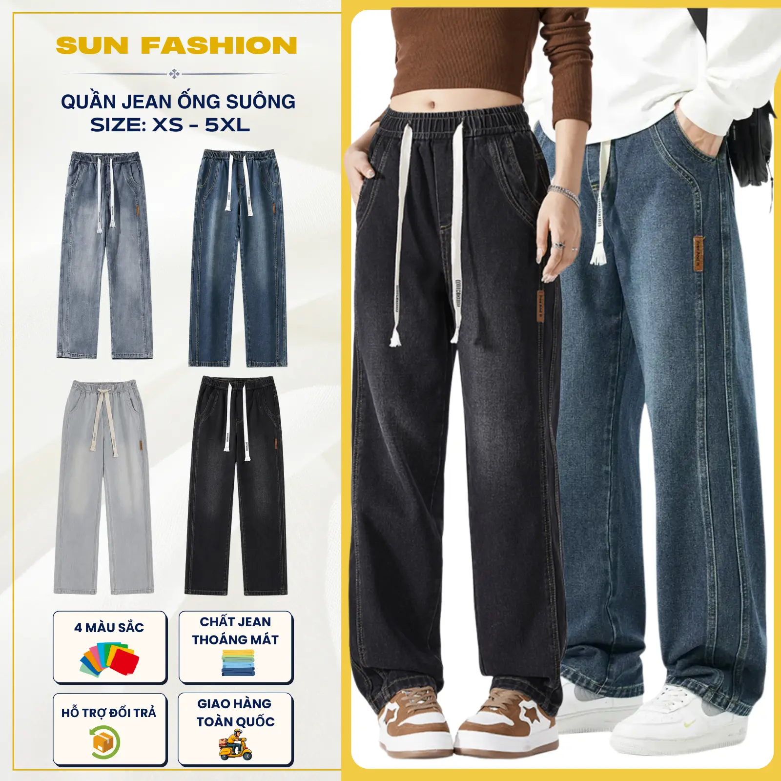 Quần ống rộng bigsize nam nữ SUN N9 retro quần hàn quốc unisex quan Ong Menswear