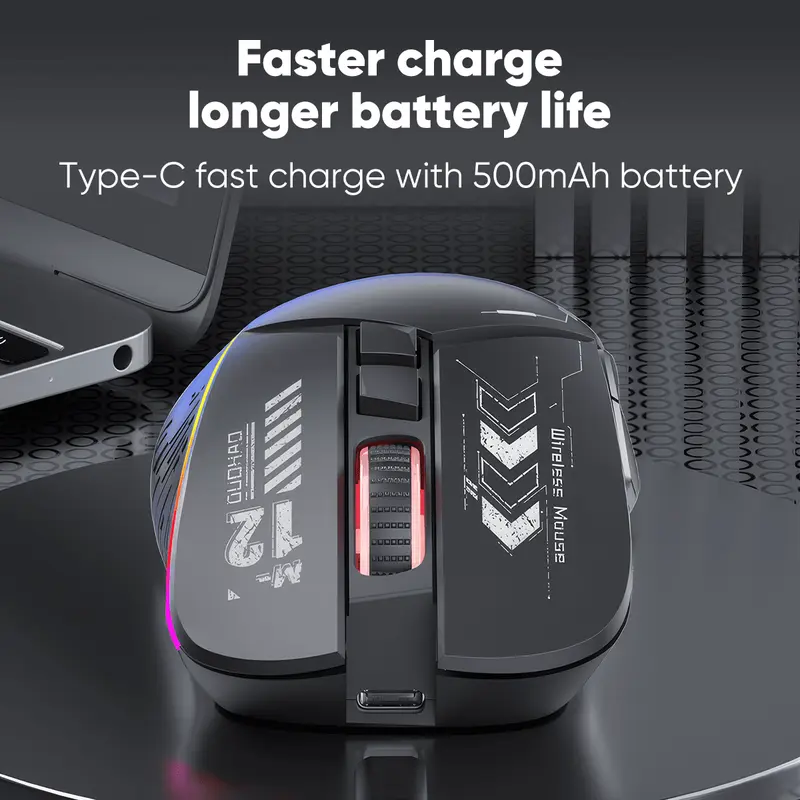 MOFii Gaming Mouse Wireless Bluetooth + 2.4G RGB Lights Rechargeable Baterai Type-C Fast Charging M12 3