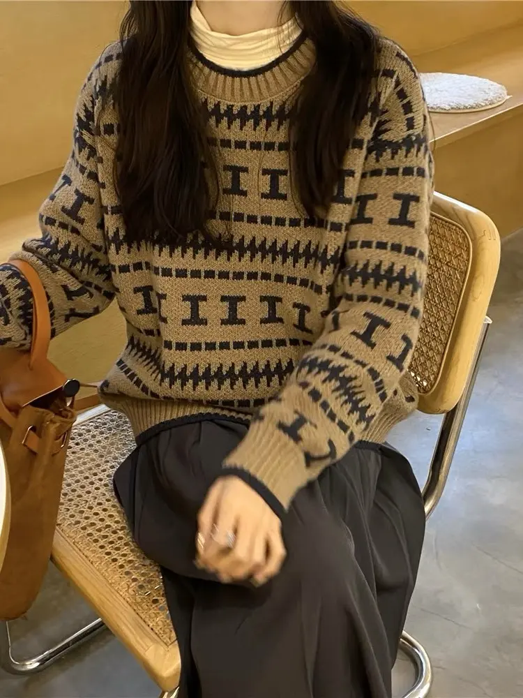 Cardigan Oppa Knitwear Wanita Atasan Outer Panjang Baju Motif Crop Tebal Katun Casual Kardigan Jaket Bunga Sweater