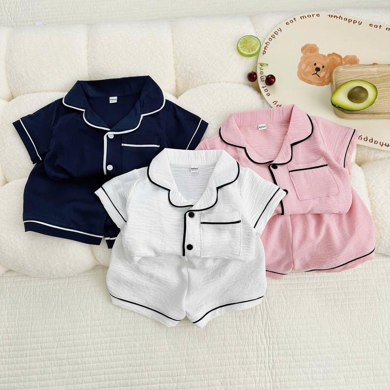 Bộ pijama đũi cộc tay cho bé bộ quần áo ngủ chất đũi nhăn trơn mát mềm với 3 màu cho bé trai bé gái từ 7-27kg