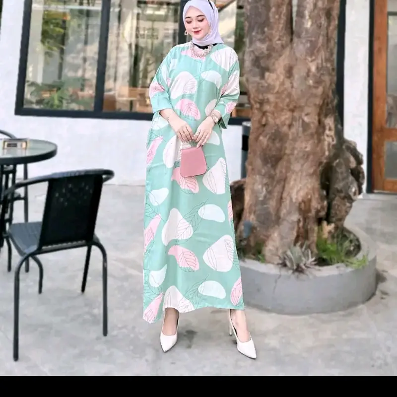 COD DASTER GAMIS RAYON LENGAN PANJANG JUMBO LD 120 Dress Muslim Bunga Ibu 8