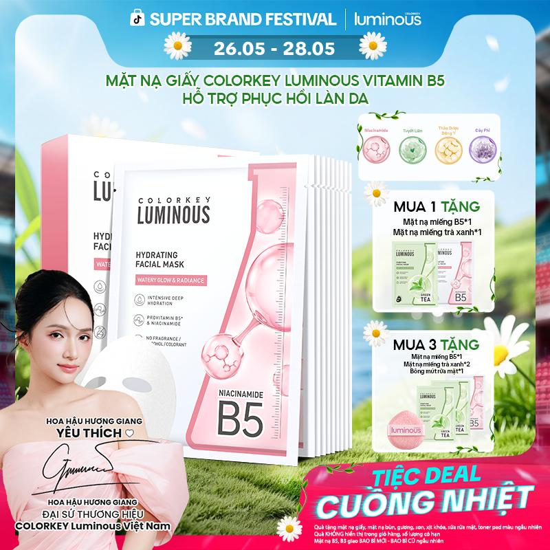 1 Hộp 10 Miếng Mặt Nạ Giấy COLORKEY LUMINOUS Vitamin B5 Giúp Cấp Ẩm, Hỗ Trợ Phục Hồi Làn Da Nhiều Dưỡng Chất 25ml/miếng