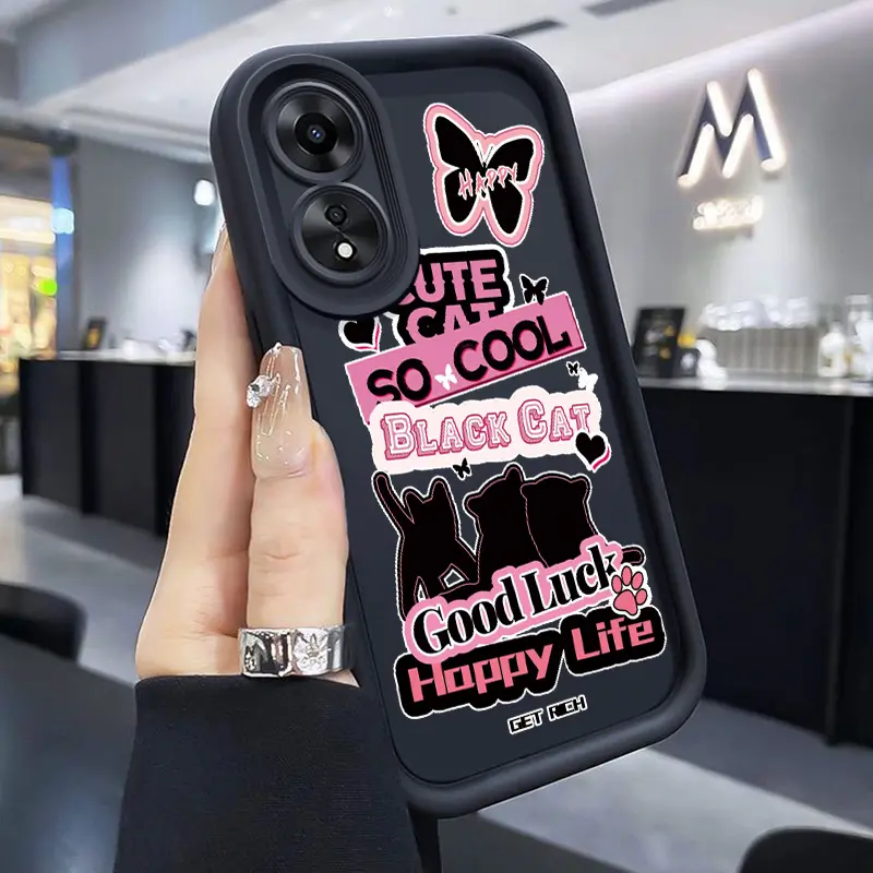 Casing Hp Untuk OPPO A18 A38 A2x Case Hp Pola Kucing Hitam Kartun Cesing Silikon lembut Casing Anti guncangan Kasing pelindung Kesing Softcase