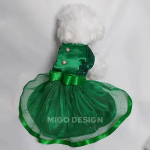 [Migo Design LIMITED EDITION 61] Baju Dress Kucing/ Anjing Hijau Dusty Brokat Rok Tutu Tile Ramadan Lebaran / Pakaian AnaBul Hewan Peliharaan Kucing/  Anjing Jantan Betina / Pet Costume Clothes Kostum Dress Gaun Pesta