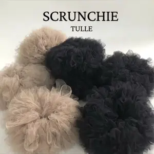 Cepolan viral anti pusing uk 20 bahan tile / scrunchie hijab bervolume kain toska cepol rambut Karet Kunciran tulle kream