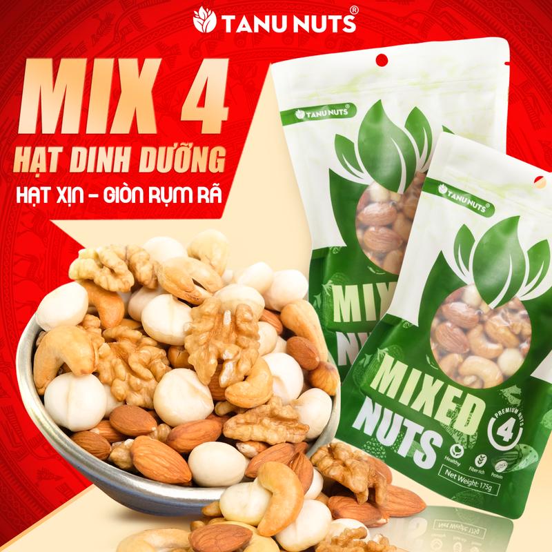 Hạt dinh dưỡng Mix 4 hạt TANU NUTS các loại hạt mix gồm hạt macca điều hạnh nhân óc chó vàng giàu dinh dưỡng tốt cho sức khỏe Ăn Vặt Food Không đường Snack Thức Ăn hạtdinhduong