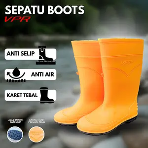Sepatu Boot Safety Premium Oren Boots Karet Lokal Lentur Anti Air & Slip Perkebunan Boots Karet Besi Toe Cap Lokal Nyaman Lentur Konstruksi