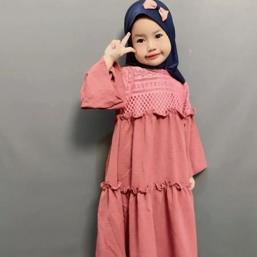 Baju Muslim Anak Perempuan 1-8Tahun / Kids Dress Crinkle mix Brokat Malika / Pakaian Muslim Anak Perempuan 5-6 Tahun Gamis Lebaran Anak
