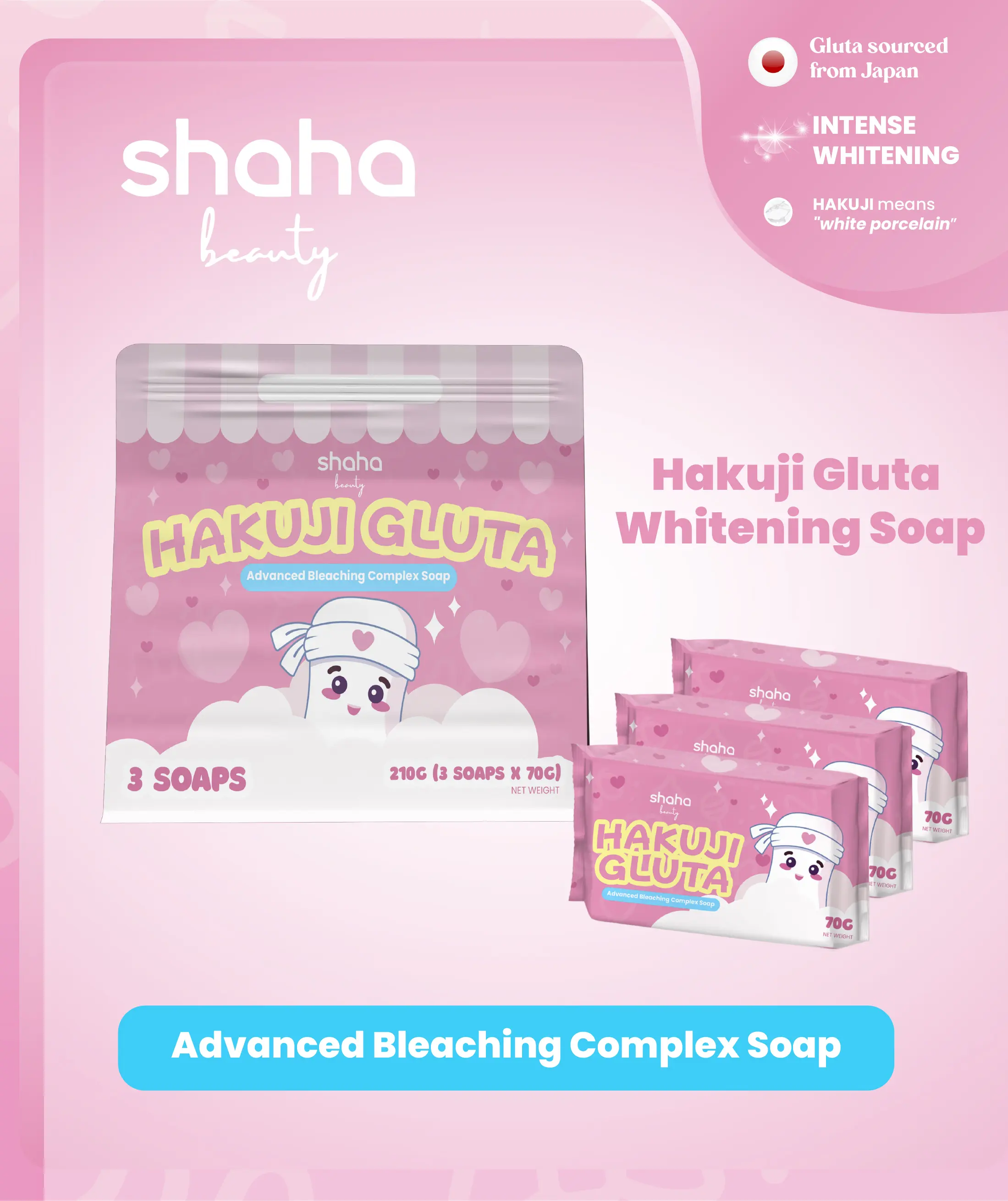 SHAHA BEAUTY Soap Hakuji Gluta Soap 3 Bar Soap 70g Skin Whitening  Moisturizing Body Care - TikTok Shop Philippines