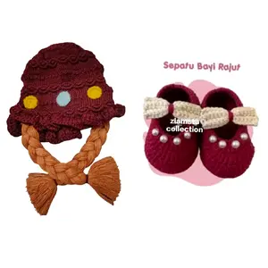 Topi rajutan satu set sama sepatu#Topirajutviral#Topibayi