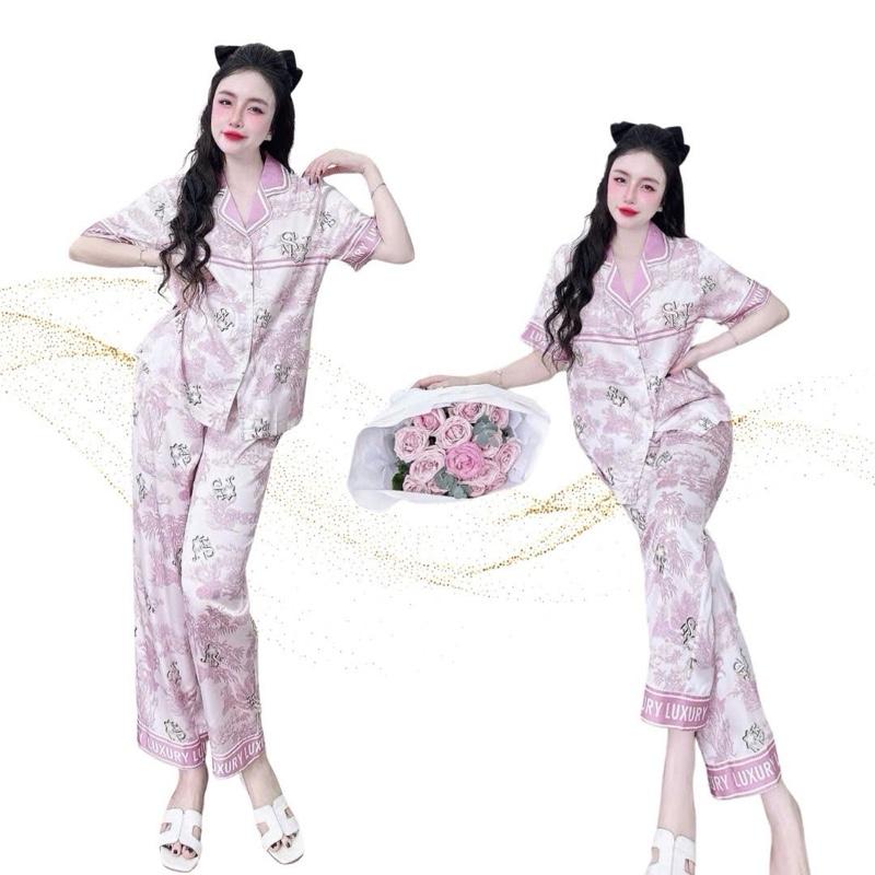  N12 Bộ Pijama lụa Latin thiết kế Quần dài tay ngắn sang xinh  màu tôn da  phom chuẩn đủ size 40-73kg 
