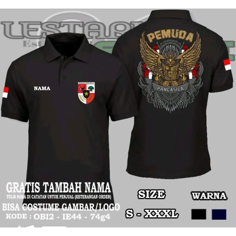 KAOS POLO PEMUDA PANCASILA CORAK GOLD ABU FREE NAMA