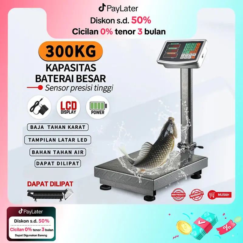 Timbangan Elektrik150kg 200kg  300kg/Timbangan Kargo/Timbangan Produk / Timbangan Lipat Anti-Shake Digital Akurat 0