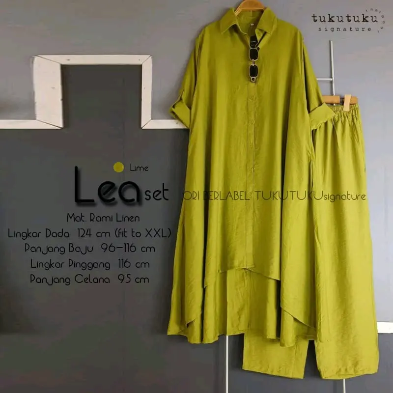 Lea One Set Setelan Jumbo Celana Kulot Tunik Polos Putih Fuchia Katun Linen Ld 124 Fit XXXL By Tukutuku 1