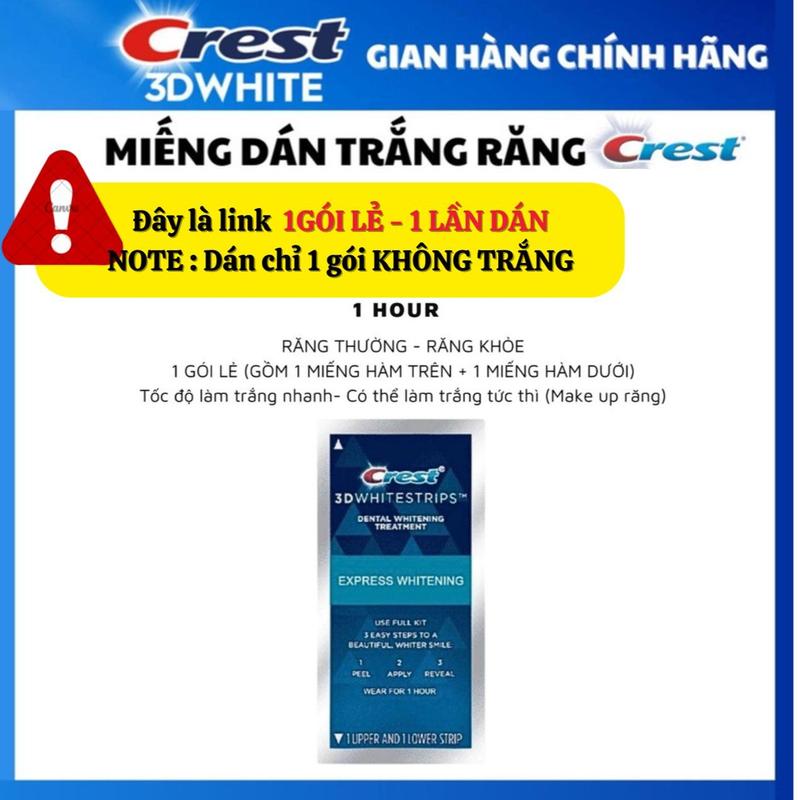 1 Gói - 1 Lần Dán Miếng Dán Trắng Răng Crest 3D White 1 Hour 1 Giờ Trắng Nhanh Chính Hãng Mỹ