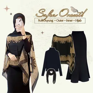 Safea Oneset Wanita Kekinian 4in1 (Rok Duyung - Outer - Inner - Hijab) Setelan Panjang OOTD AMO8